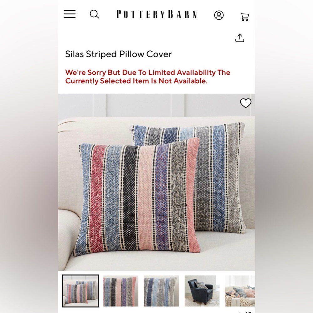 Pottery Barn “Silas” Accent Pillow, 18”, Excellent Condition